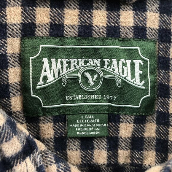 American Eagle Mens Shirt LT Brown Checkered Flannel Button Up Casual - Picture 3 of 10
